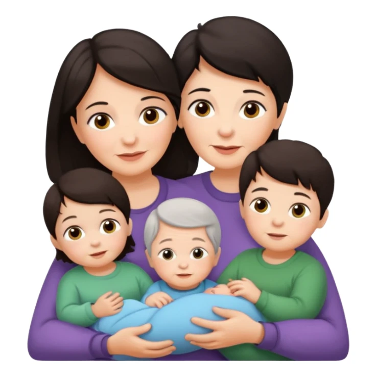 Alte Frau dunkles Haar mit Enkeln Kleinkind Mädchen 2 Babys Mädchen und Junge sticker