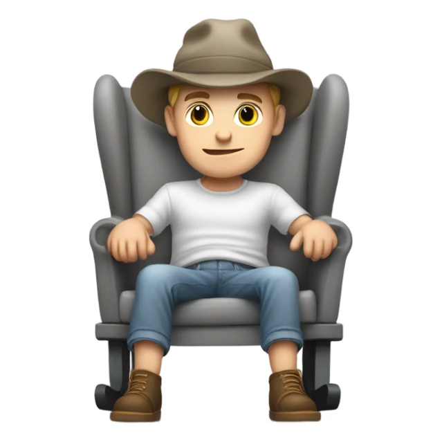 Young white man in hat rocking white baby in puffy grey rocker  sticker
