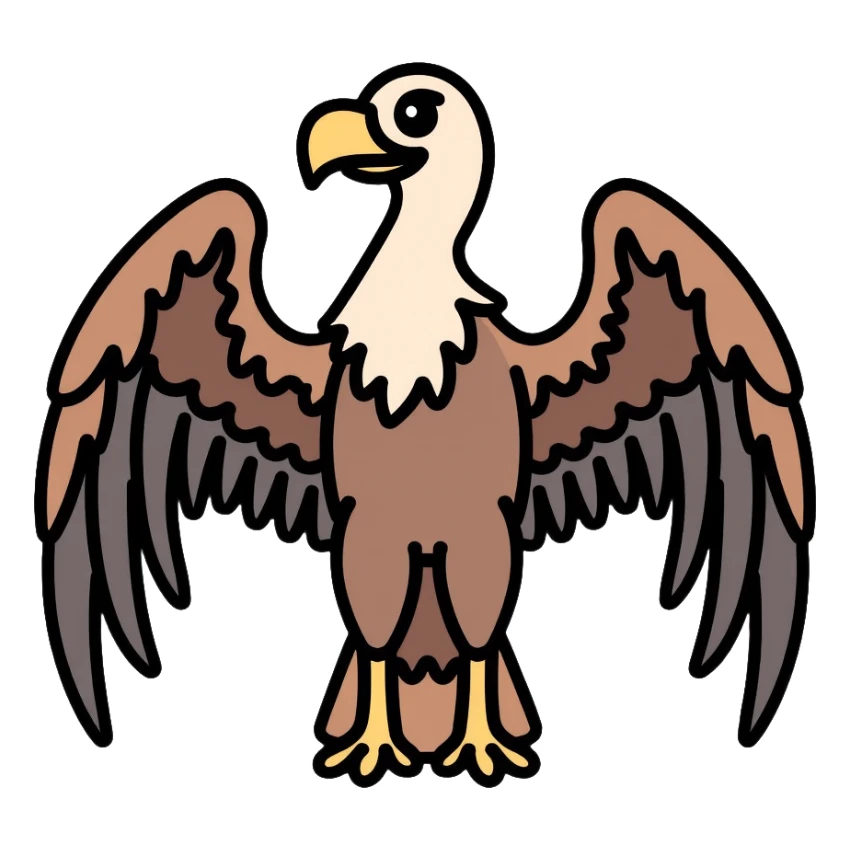 realistic vulture with spread wings, detailed feathers and characteristic head sticker