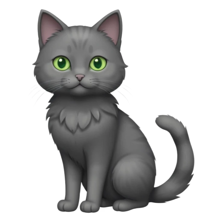 full body view of beautiful female solid dark grey cat with green eyes, grey face, white toes/paws and small white patch on her chest sticker