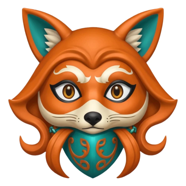Squid Game Season 2 inspired character, masked gamekeeper with ornate fox mask, mysterious expression, emoji style, only head sticker