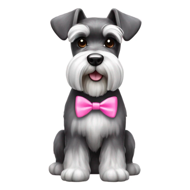 a salt and pepper miniature schnauzer with a pink bow sticker