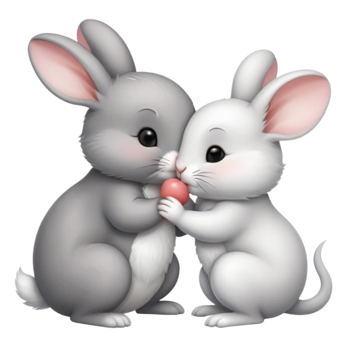 A cute white bunny kissing a cute mouse on the cheek sticker