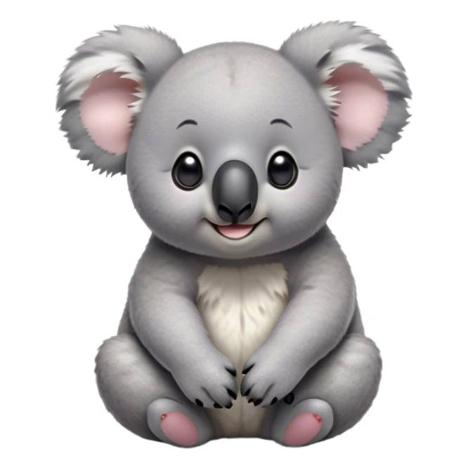 Cinematic Cute Koala Portrait Emoji, Head tilted playfully and inquisitively, featuring a fluffy grey fur with perky, rounded ears and a charming black nose, round, sparkling eyes filled with gentle curiosity, Simplified yet irresistibly adorable features, highly detailed, glowing with a warm, friendly glow, high shine, affectionate and cuddly, stylized with a touch of eucalyptus whimsy, bright and endearing, soft glowing outline, capturing the essence of a mischievous yet loving koala, so playful it feels like it could snuggle out of the screen into your arms! sticker