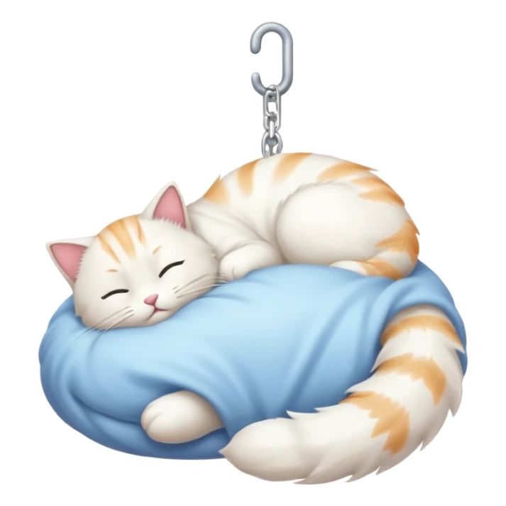 emoji of white napping cat with a tail hanging down sticker
