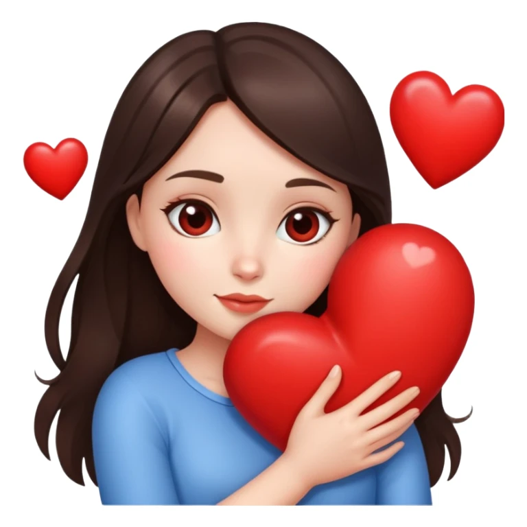 Brunette Girl hugging a red heart sticker