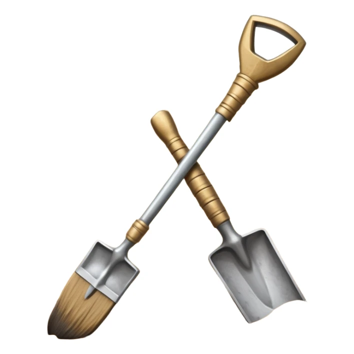 An icon showing archaeological tools—trowel, brush, and pickaxe—laid out on the sand, with the ancient Karnak temple ruins in the background. The design symbolizes exploration and discovery of ancient Egyptian history. Transparent background sticker
