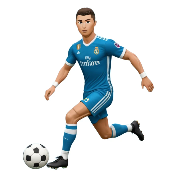 Ronaldo dribbling with a touch into a football While wearing a 2018 real madrid Retro blue kit  sticker