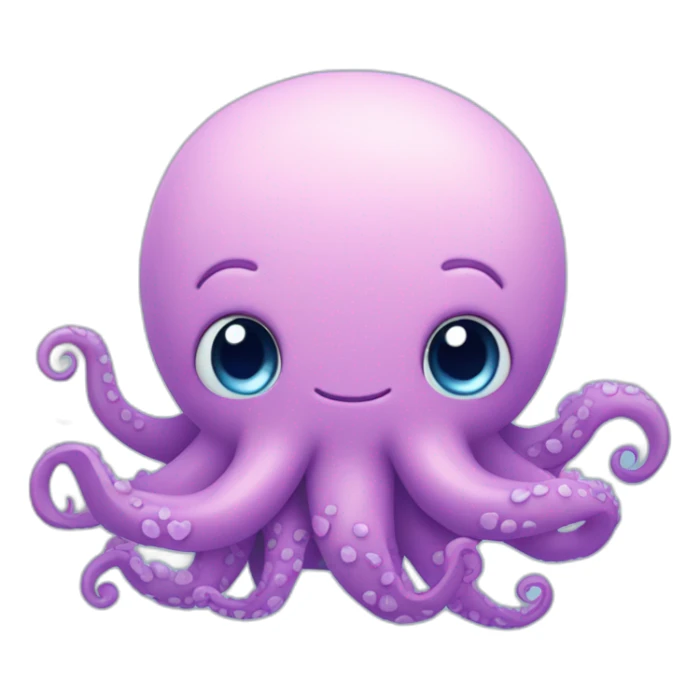 cute blue kraken with adorable face with many hearts around sticker
