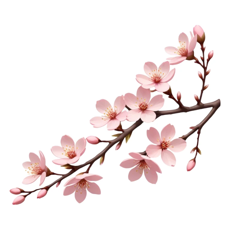Cinematic Realistic Sakura Flowers on a Branch, depicted as delicate, soft pink blossoms gracefully adorning a slender, gently twisted branch, illuminated by subtle, warm natural light that accentuates their ethereal beauty and transient charm, poetic spring scene sticker