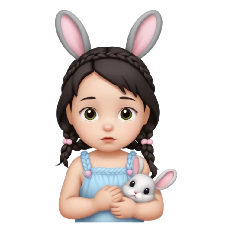 bunny ear accessory wearing baby braided dark hair sad  sticker
