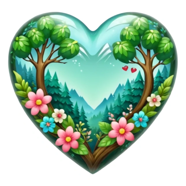 crystal heart with forest inside and floral decoration around sticker