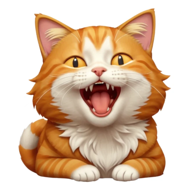 A high-resolution photo-realistic digital illustration of a ginger tabby cat head tilted yawning, chest upward sticker