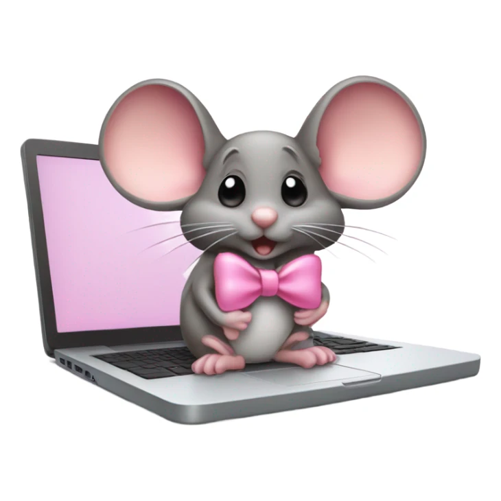 a mice with a pink bow working on a laptop sticker
