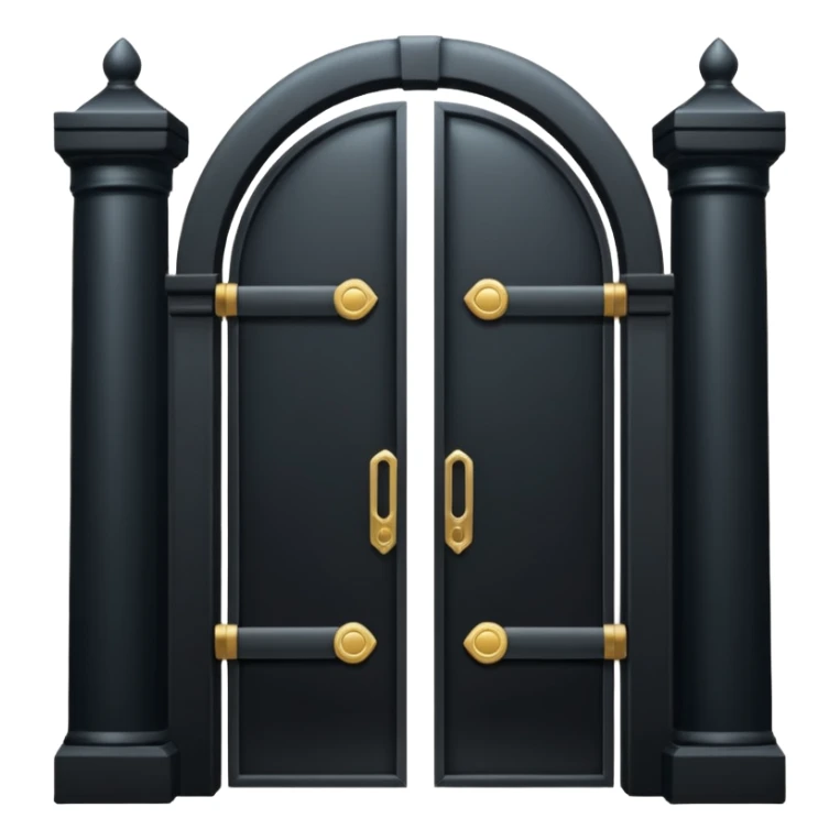 iOS emoji, minimal dark gate, sealed door, flat design sticker