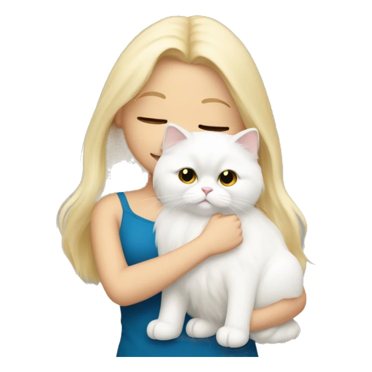 Blonde girl snuggling white Persian cat sticker