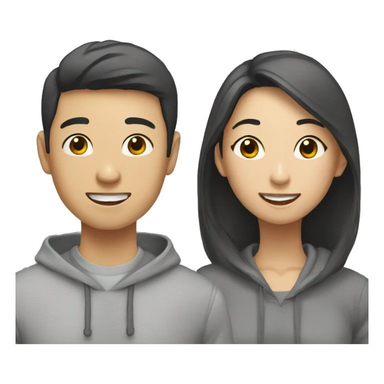 asian boy in grey hoodie talking with female friend sticker