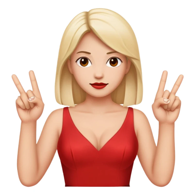 Person with red dress and double middle finger sticker