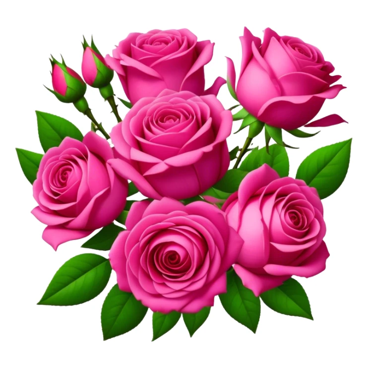 bouquet Deep Pink Tea Rose, luxuriant, leaf, bud sticker