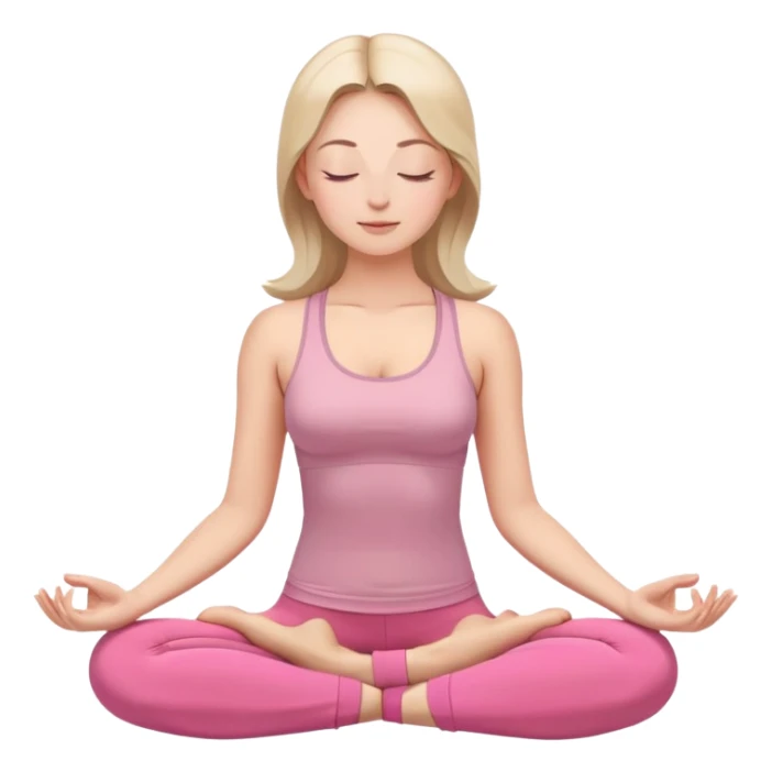 caucasian woman in lotus position meditating, eyes gently closed with peaceful expression, pink yoga pants and top sticker
