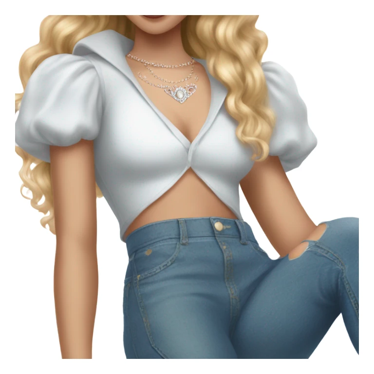 Glinda wearing a Sharkira croc top and short jeans  sticker
