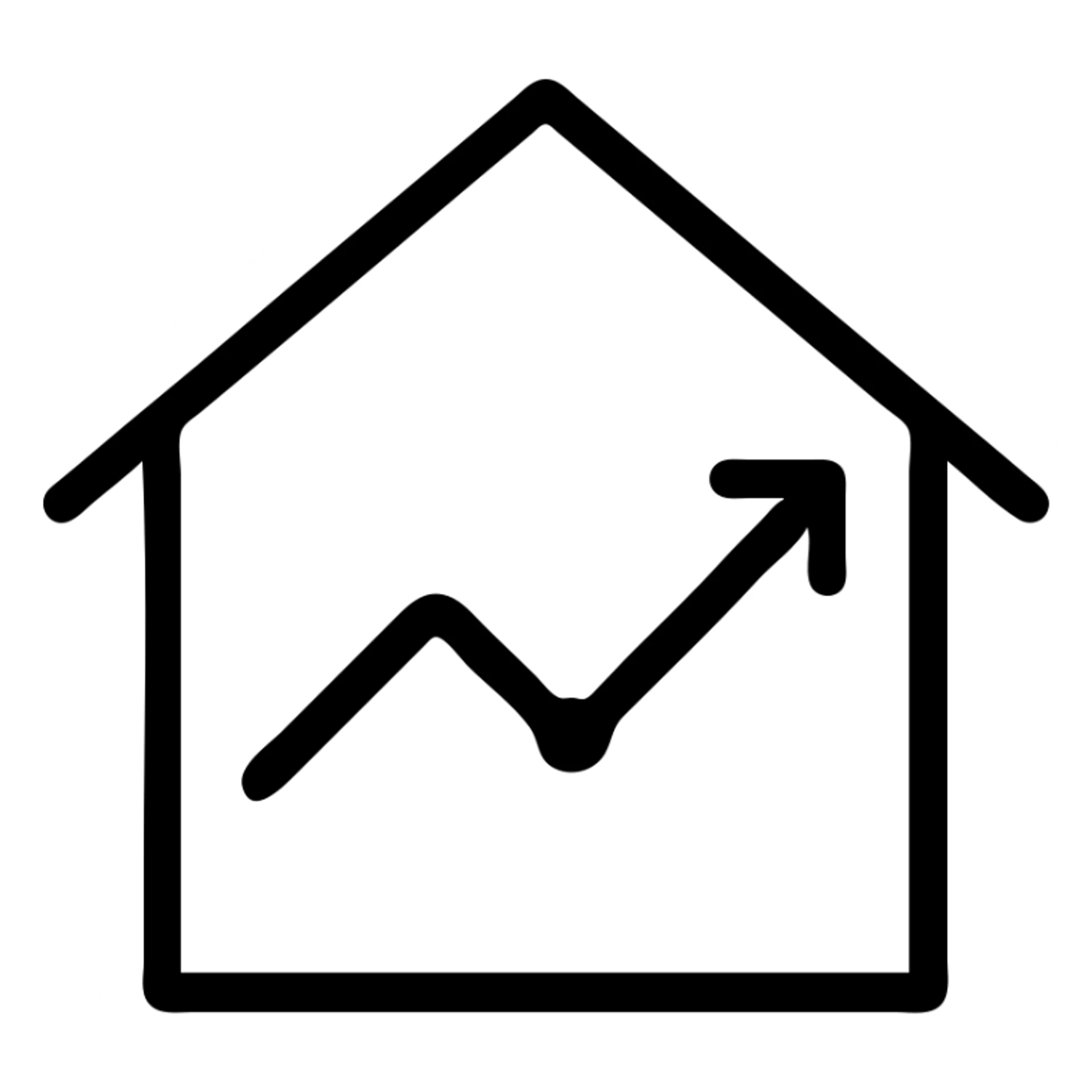 house with an upward trending graph, clean and modern icon style sticker