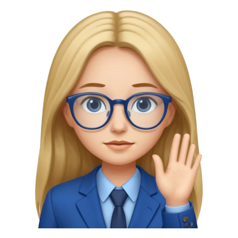 long hair girl with eyeglasses and blue suit sticker