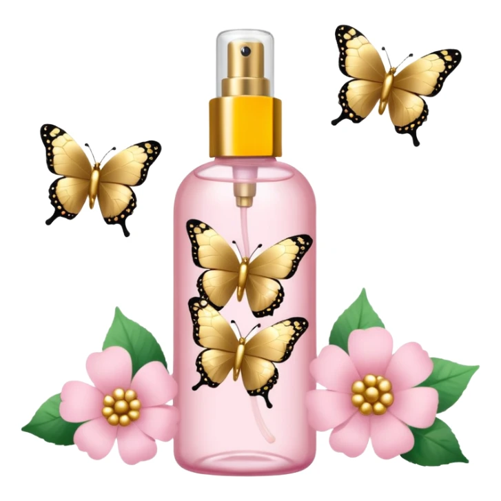 Light pink body mist bottle with gold butterflies and flowers   sticker