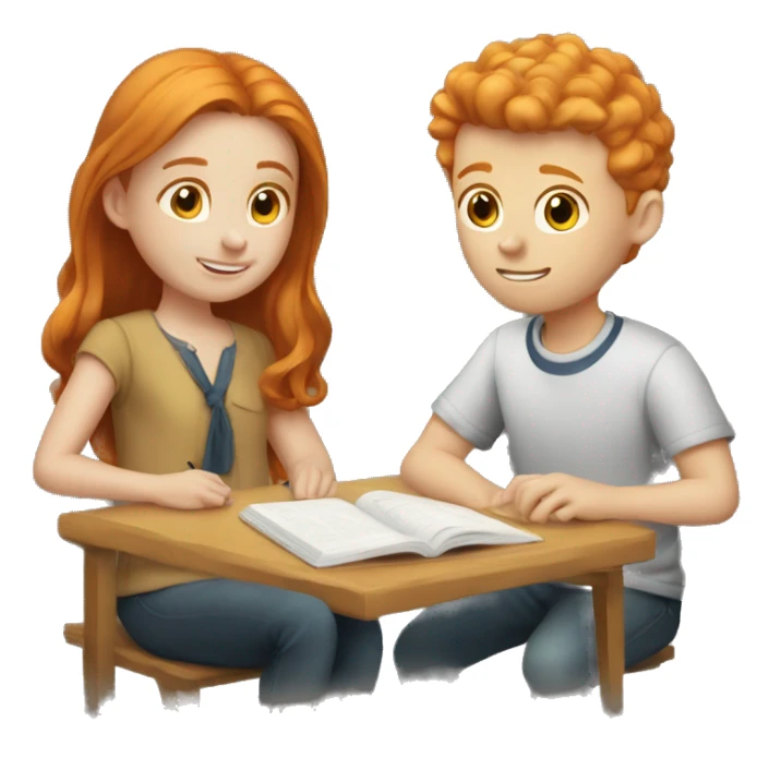 one ginger girl and one brunette boy studying sticker