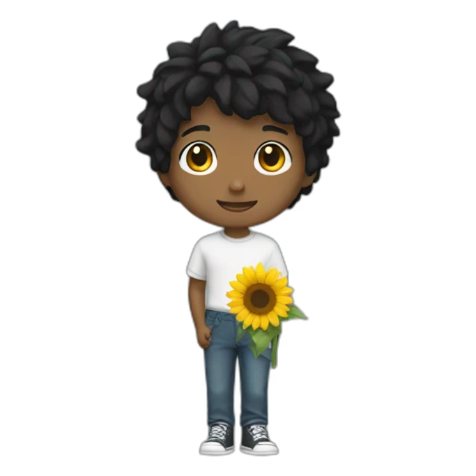 Short black hair boy holding sunflower sticker
