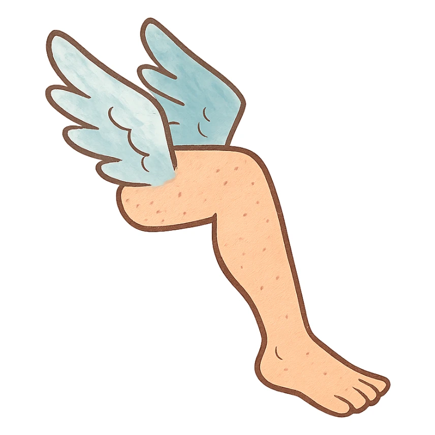 a flying leg with wings, whimsical and playful sticker