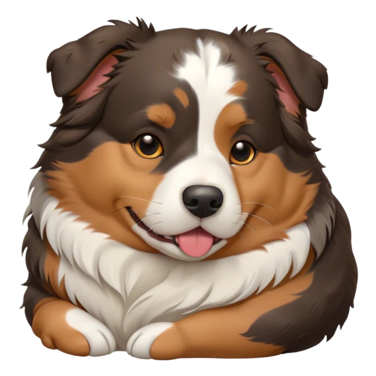 Cinematic Meme-Worthy Chubby Sleeping Tri-Color Australian Shepherd Portrait Emoji, Head resting peacefully with a contented smile, showcasing a delightfully chubby build and a luxuriously soft tri-color coat of bold black, crisp white, and warm tan, eyes shut in a serene nap, Simplified yet hilariously adorable features, highly detailed, glowing with a soft, drowsy light, high shine, relaxed and utterly lovable, stylized with an air of playful laziness, bright and heartwarming, soft glowing outline, capturing the essence of a comically sleepy Tri-Color Australian Shepherd, so meme-worthy it feels like it could instantly become the next viral sensation of adorable slumber! sticker