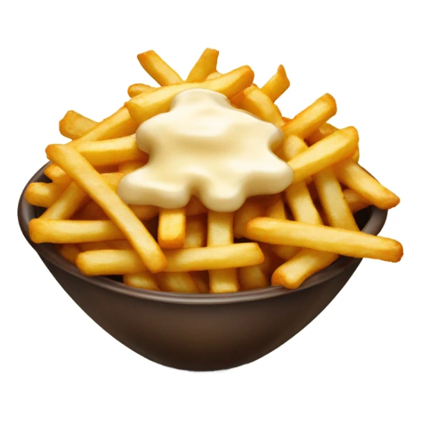 A bowl of fries with cheese curds covered in gravy sticker