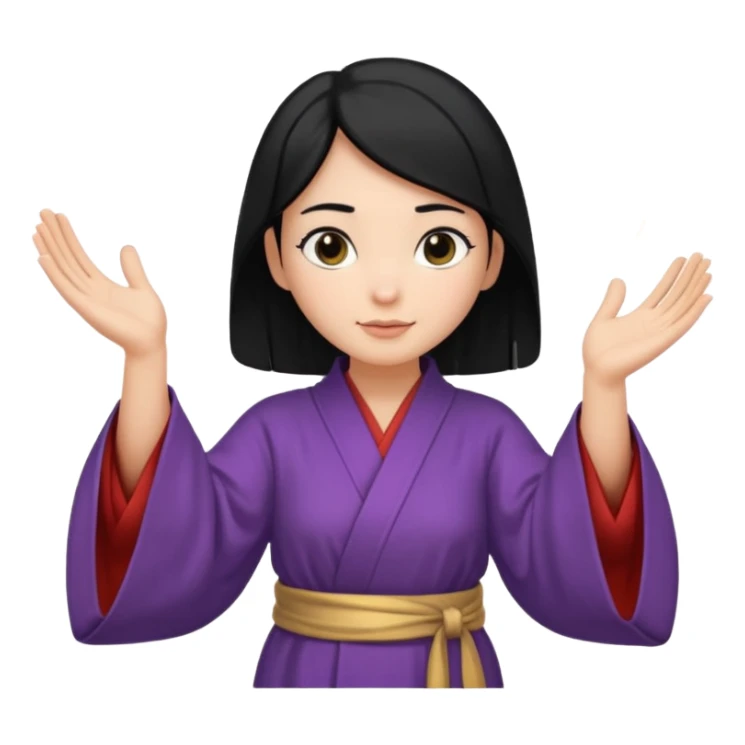 female wizard with black hair in a low bun with both hands palm up sticker