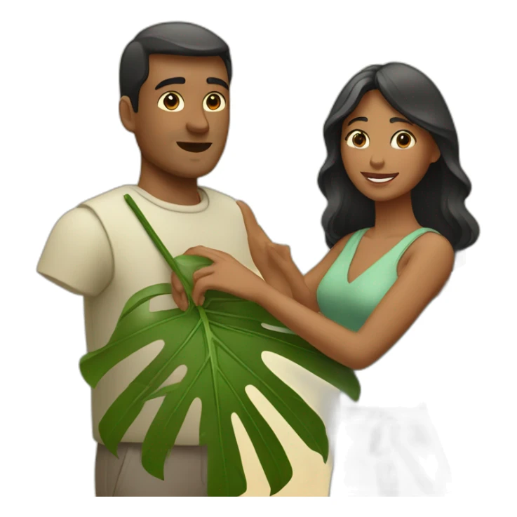 woman fanning a man with palm leaves sticker