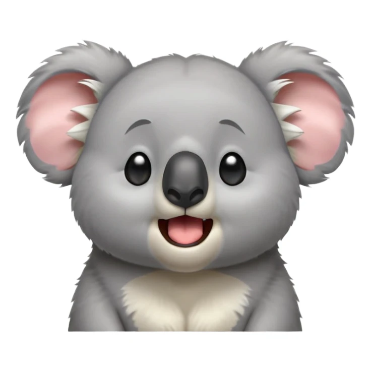 cinematic-cute-yawning-koala-portrait-emoji,-head-tilted-slightly-with-a-dramatic,-wide-open-yawn,-showcasing-a-soft,-downy-grey-fur-with-drooping-ears-and-round-eyes-barely-open-in-drowsy-contentment,-simplified-yet-irresistibly-adorable, realistic fluffy sticker