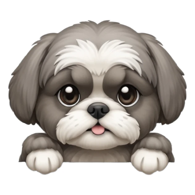cute all grey shih tzu peeking through window blinds with one paw holding down the shade behind the shade sticker