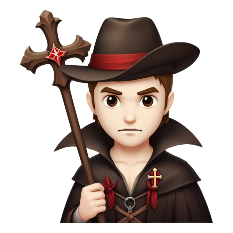 Vampire hunter with wooden stake and cross, ready to fight sticker