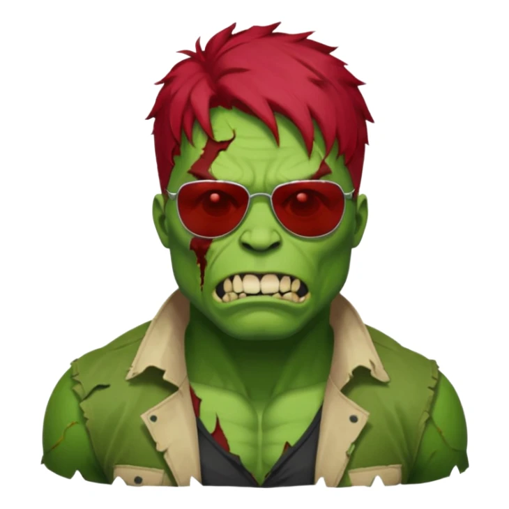Zombie hulk with red hair and sun glasses sticker