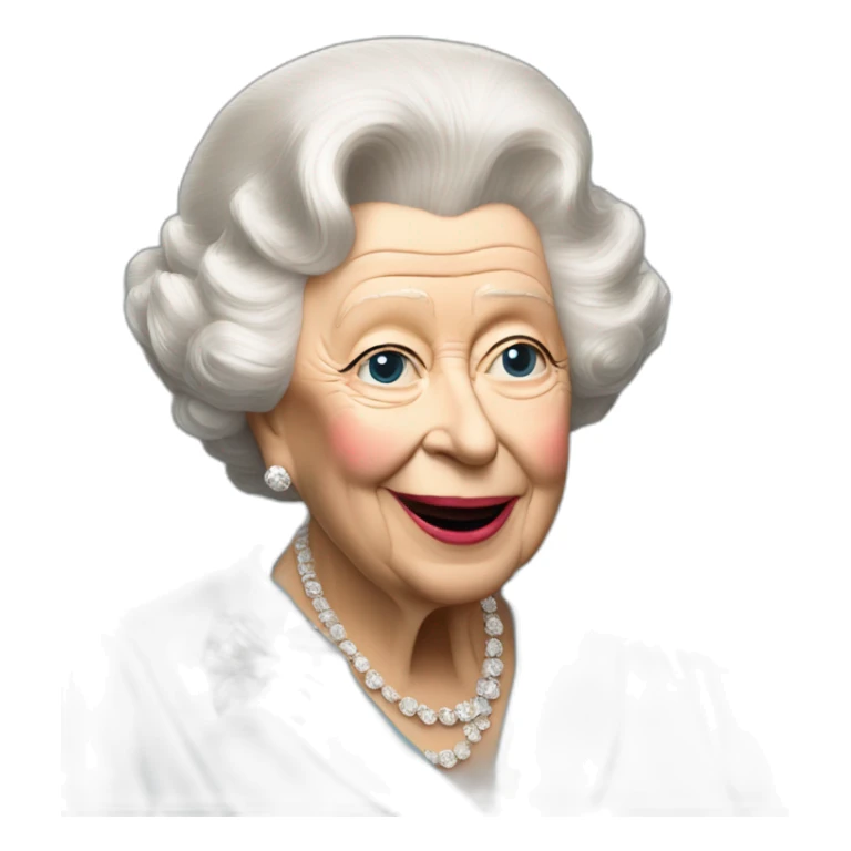 Queen Elizabeth II eating chips and gravy with Russell grant sticker