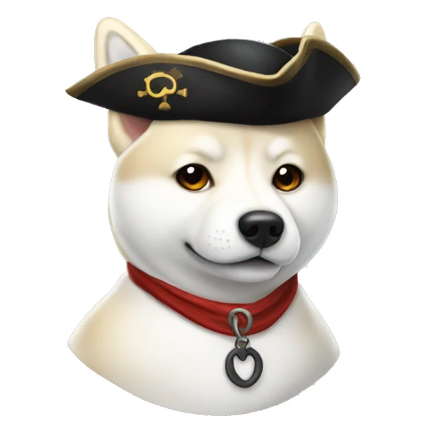 A white shiba inu with a onepiece pirate hat sticker