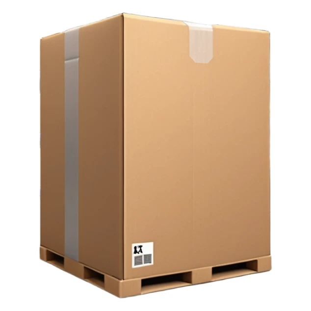 Ultra-realistic cardboard box inspired by the 📦 emoji in a warehouse environment, 4K, detailed corrugated texture, taped edges, industrial shelves in background, soft industrial lighting, realistic shadows, sharp focus, cinematic depth, professional photography. sticker