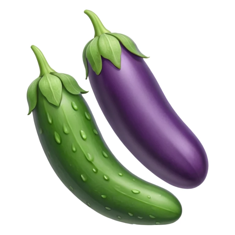 Detailed dripping wet long cucumber shaped eggplant with two small round eggplants attached underneath  sticker