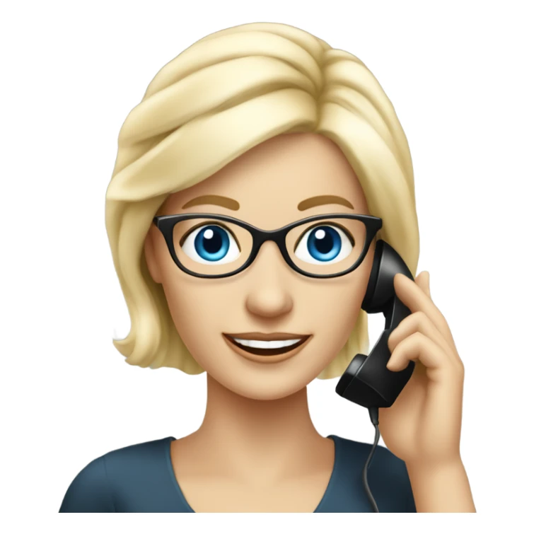 Elegant real blonde lady with glasses happy blue eyes talking on a phone  sticker