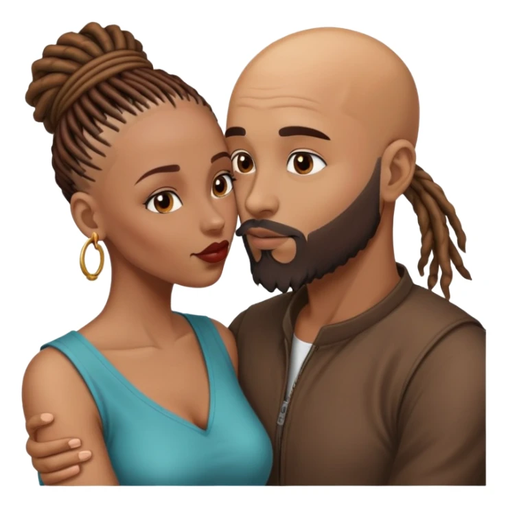 Bald head brown man with beard kissing African woman with brown dreadlocks  sticker