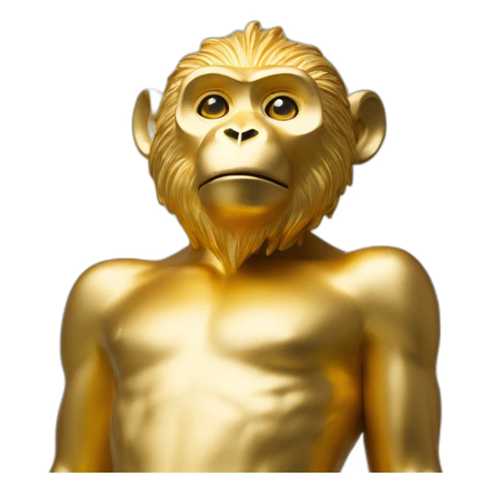 modern statue of a golden monkey on a golden plinth, close-up view sticker