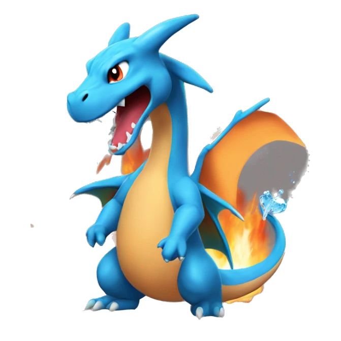 water-type charizard with fire coming out from its mouth sticker