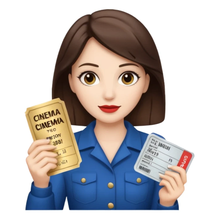 a women White and brunette and her cinéma ticket  sticker