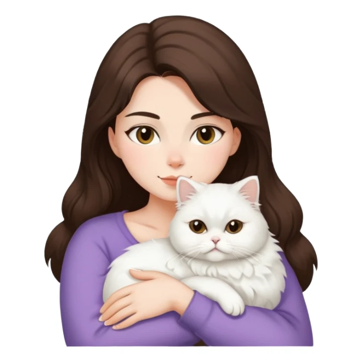 Brunette woman snuggling white Persian cat  sticker