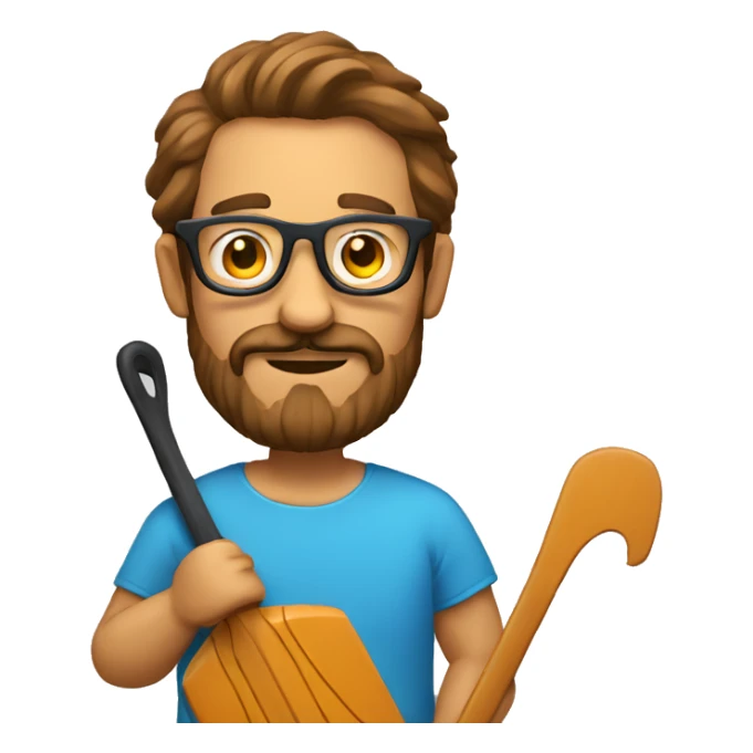 Man with glasses and barbe of 2 days doing paddle with a teckel sticker